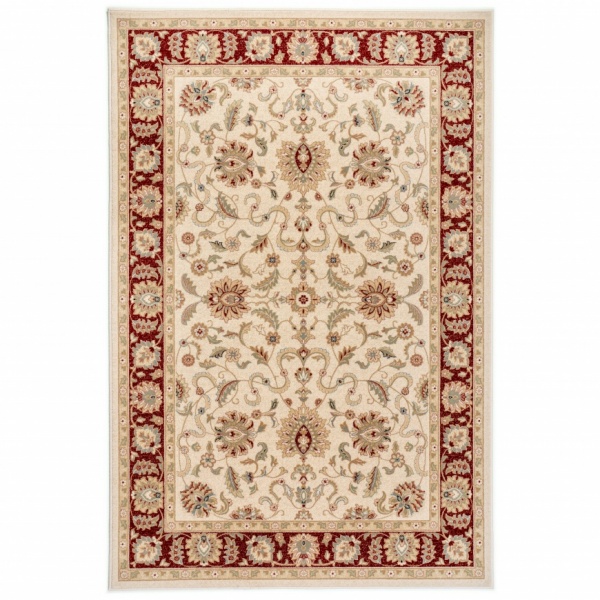 Orientalischer Kurzflor Wollteppich Creme Rot fr Wohnzimmer, Schlafzimmer